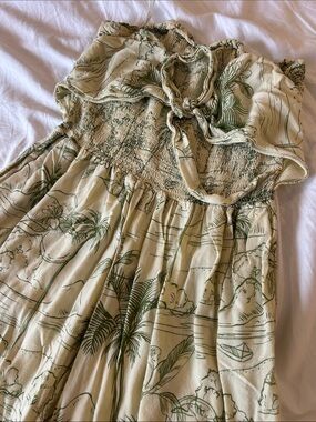 Patrons of Peace Cream Jumpsuit with Olive Palm Print and Tie Front